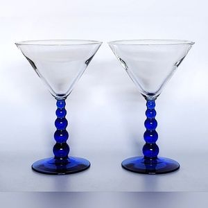 (2) Tall "Metropolis Blue" Mediterranean Libbey Cobalt 5 Ball Maritin Glasses
